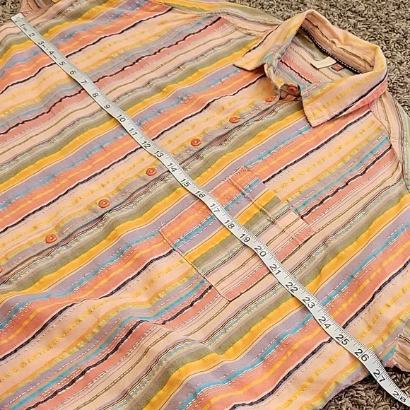 Pilcro Anthro Button Up Multi Striped Boyfriend Oversized Small Medium Festival - Picture 9 of 14